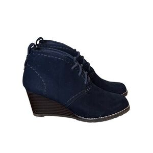 SO Navy Wedge Lace up Faux Suede Ankle Boots Size 7